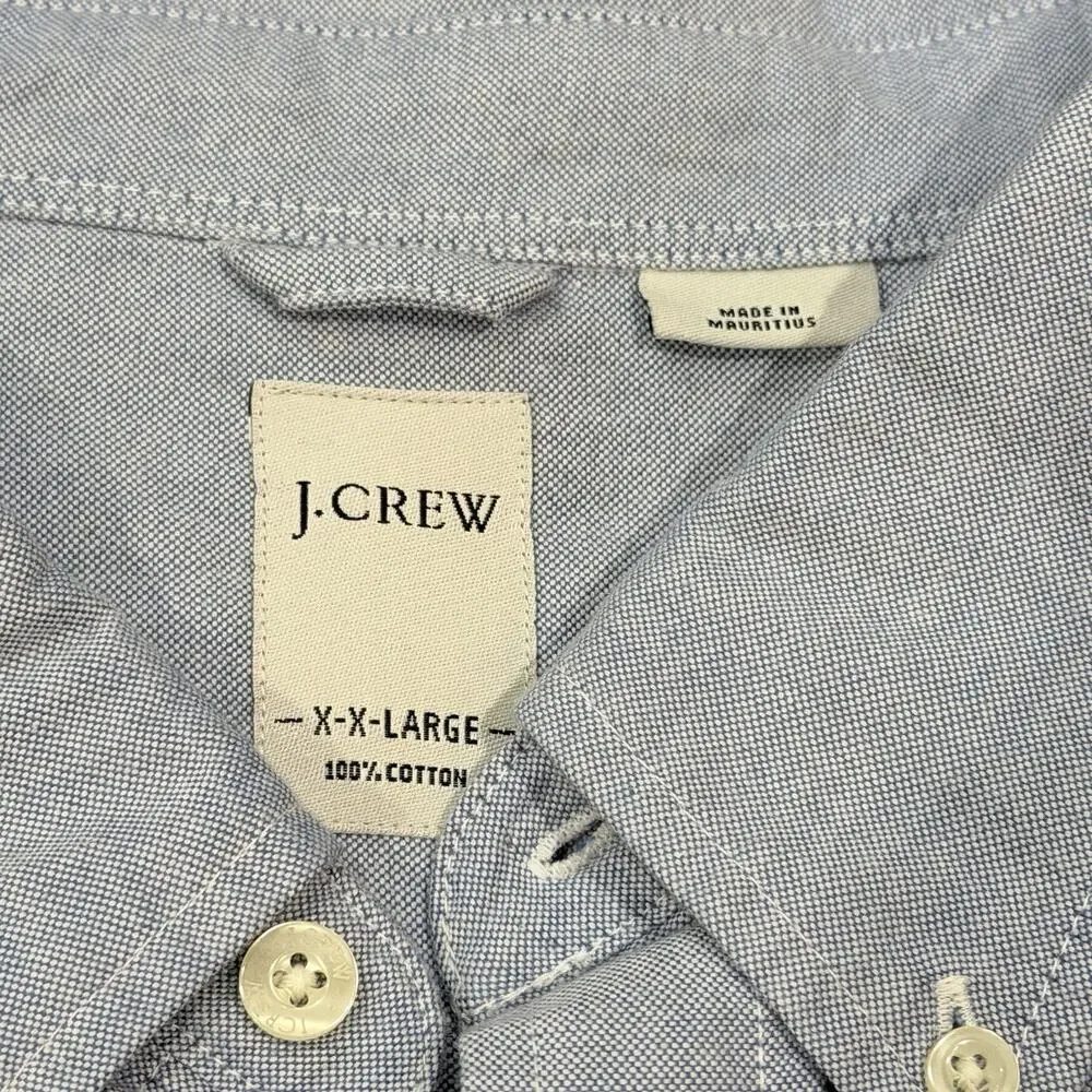 Vintage 90s J. Crew XXL Light Blue Oxford Cloth Button Down Cotton Shirt OCBD